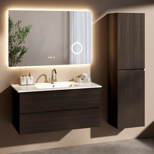 Badkamermeubelset Liora - 100cm - Walnoot Eiken - Wastafel Wit