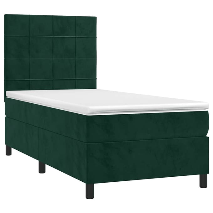 vidaXL - Boxspring - met - matras - en - LED - fluweel - donkergroen - 100x200 - cm