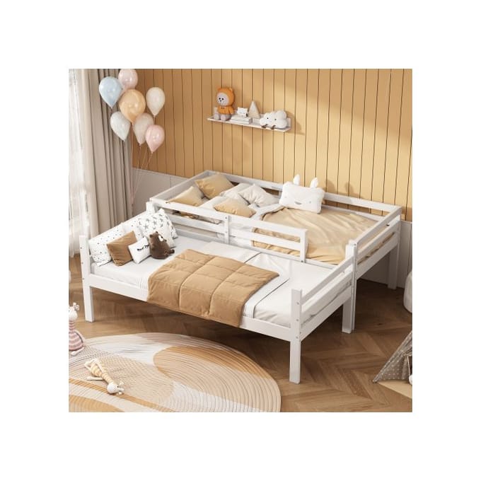 Lit superposé - MUVOE - 90x200 cm - Blanc - Échelle inclinée - Sécurité anti-chute blanc