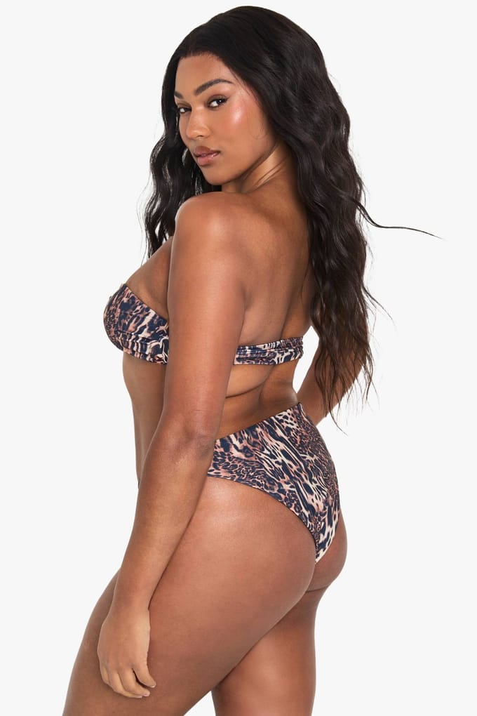 boohoo Dames Plus Swimwear Essentials Leopard Bandeau Bikini Top | Maat: 16