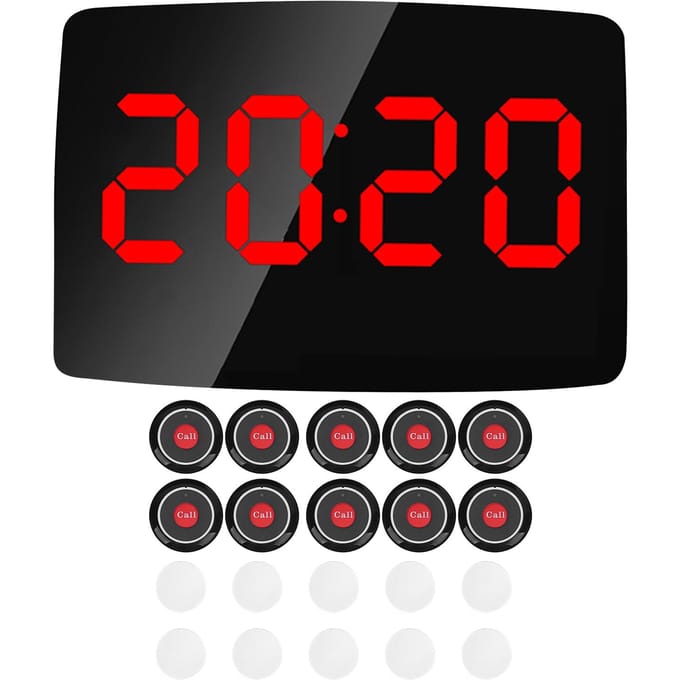 Draadloos Oproepsysteem Zorgverlener Pager met 10 Verpleegkundige Alarm Oproepknoppen 1 Display Ontvanger voor EU Plug black