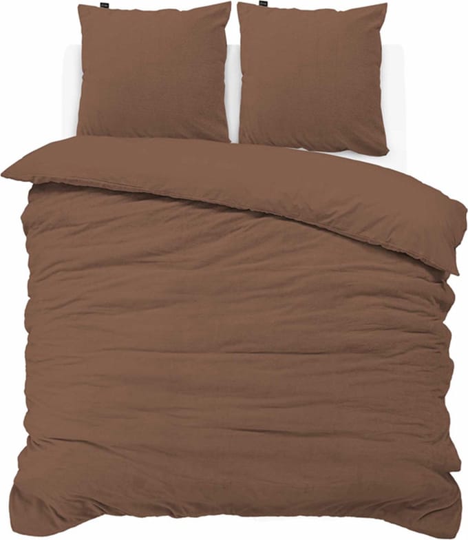 iSleep Dekbedovertrek Teddy Fleece - Eenpersoons - 140x200/220 cm - Bruin