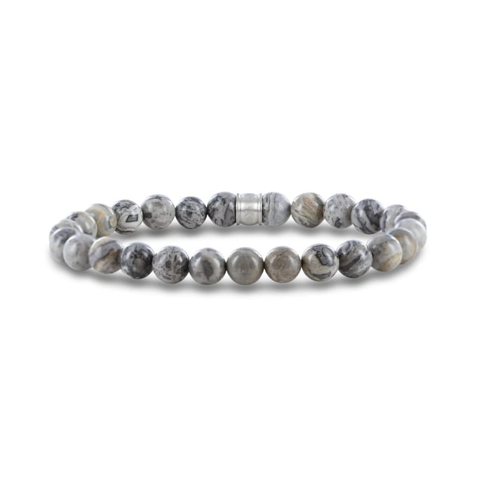 Frank 1967 7FB-0672 Armband Jaspis Beads 8mm - 20cm - Staal - Grijs