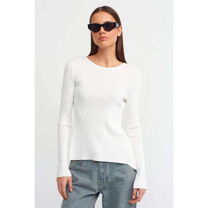 Slim Fit Geribbelde Bootcoll Sweater