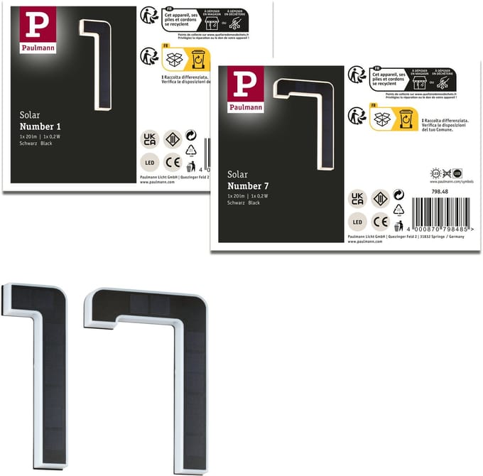 Set Solar LED-huisnummerverlichting incl. verwisselbare accu 3000K 2x6lm 2x0,2W Zwart