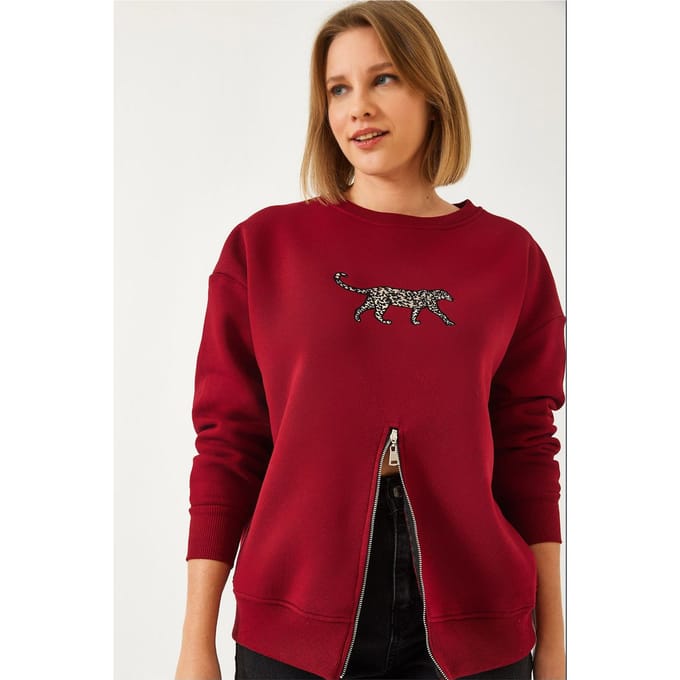 Geborduurd Crewneck Sweatshirt met Rits