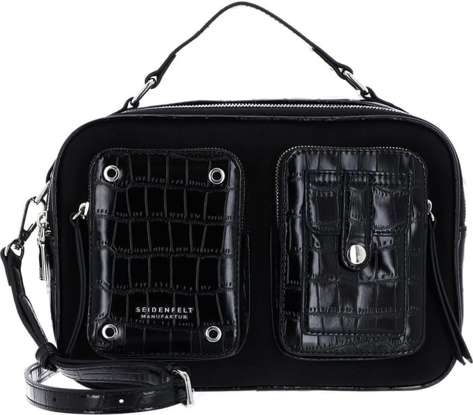 SEIDENFELT MANUFAKTUR Schoudertas Handtas Little Case Croco Print Black Zwart