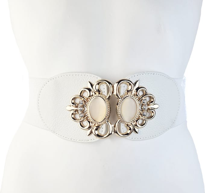 BamBella ® - Riem Maat S M L - Wit glitter steentjes Korset Mode Body Gothic Goth taille riem met Studs rits sluiting korset belt