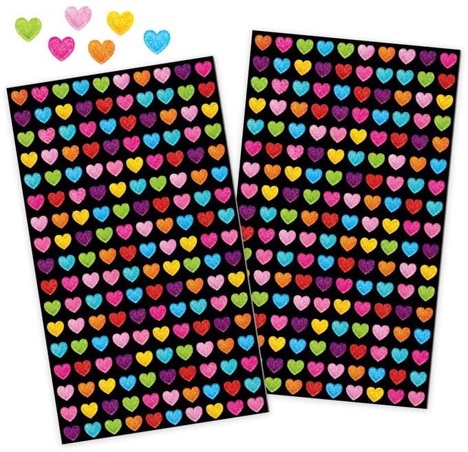 Glitter Hartjes Stickers – 320 Mini Hartjes – 2 Stickervellen