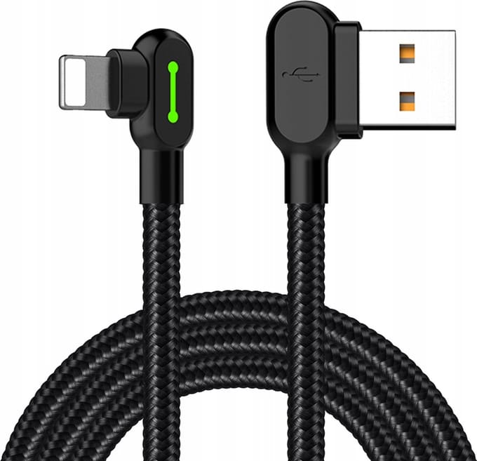 Mcdodo USB A naar Lightning Kabel - 3 Meter - 90° Hoekkabel - LED - Zwart