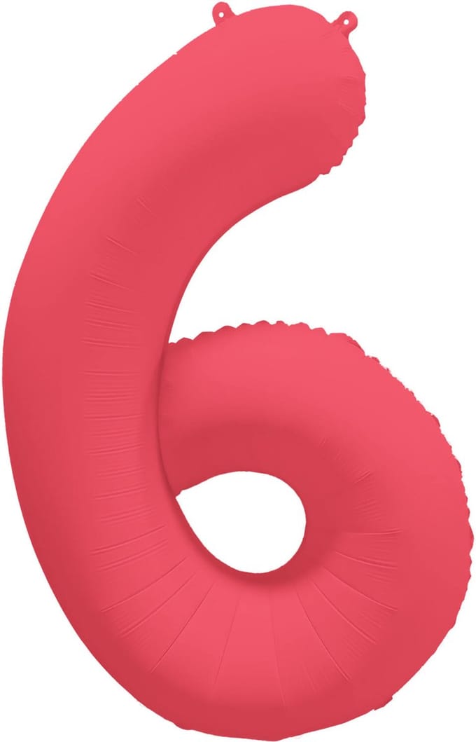 Riethmüller - Folieballon cijfer 6 - neon rood - 86 cm