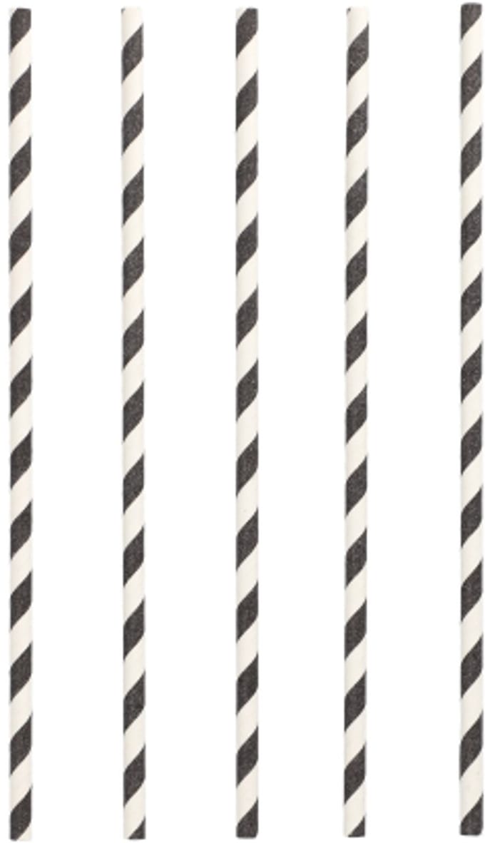 10x 100 Drinkrietjes papier Ø 6 mm · 24 cm zwart/wit Stripes