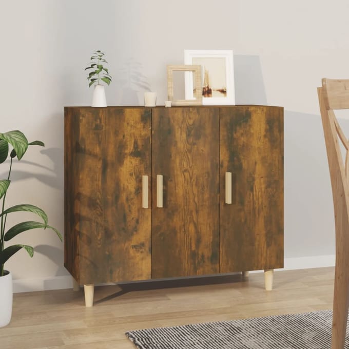 vidaXL - Dressoir - 90x34x80 - cm - bewerkt - hout - gerookt - eikenkleurig