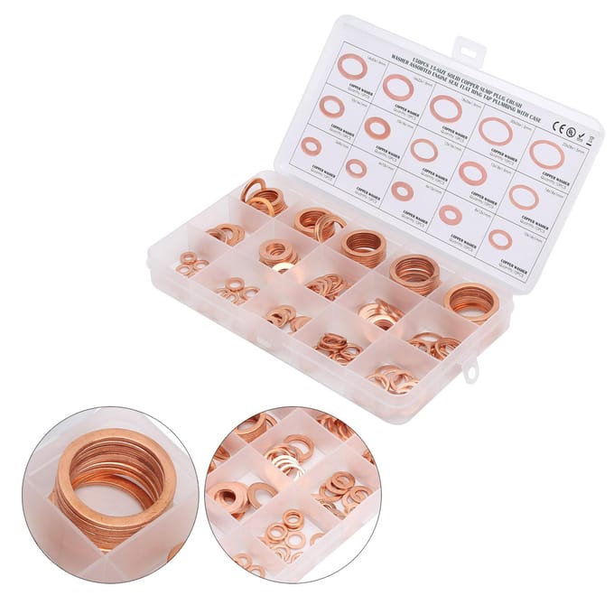 150 stuks Platte Afdichtring Rood Koper Pakking O-ring Pakking Afdichtring Ring