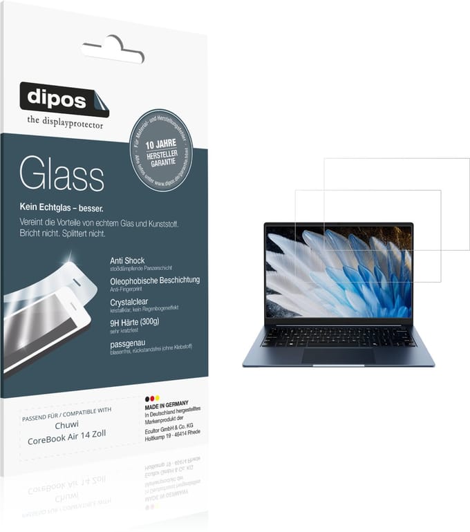 dipos – 2x Pantserfolie geschikt voor Chuwi CoreBook Air 14 Zoll | 9H Screenprotector