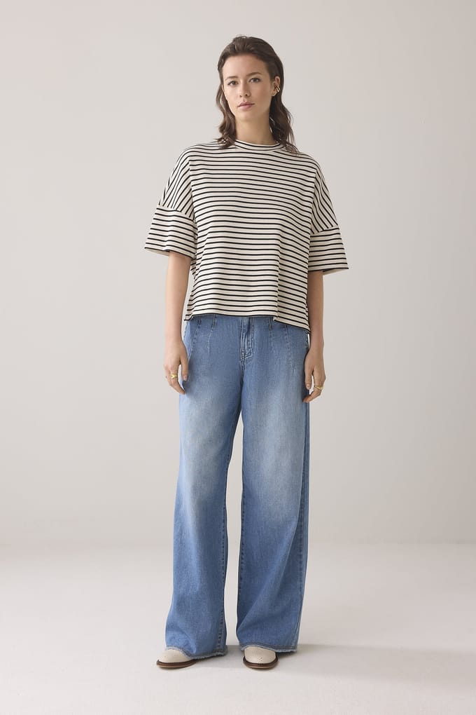 Summum Woman Boxy Top Stripe Waffle Black Größe: S | Hemden Outlet | Damen | Schwarz