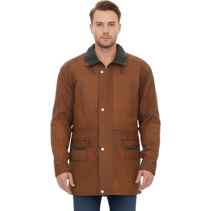 Heren bruine nubuck leren parka jas - Gatton
