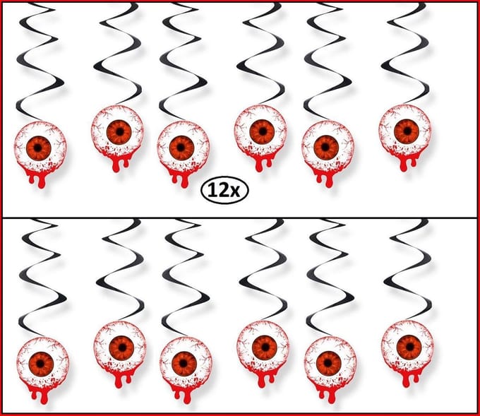 12x Halloween Decoratie swirls ogen met bloed 60 cm