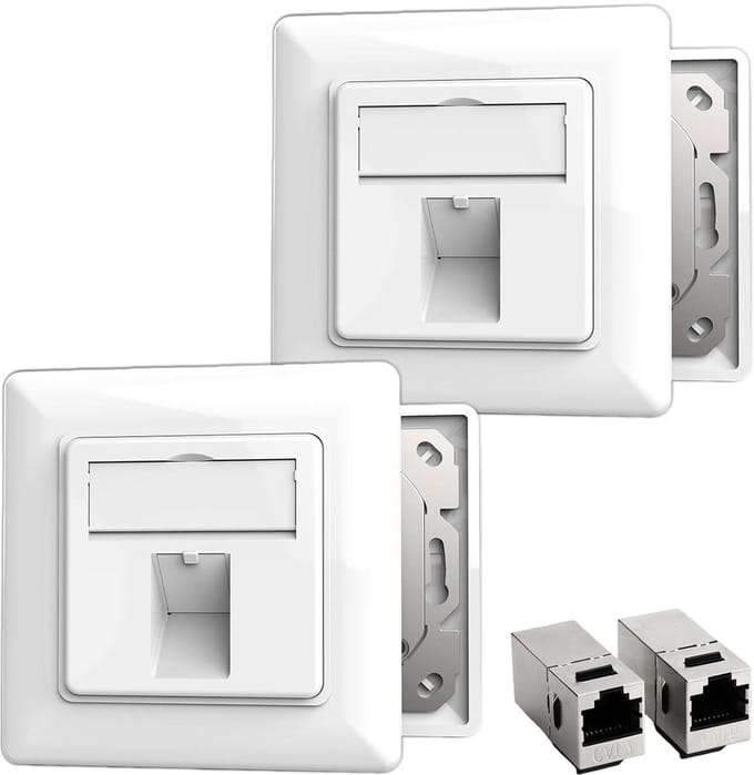 2x CAT7 Network Box, Flush-Mounted Box, Keystone, 1 Port RJ45 Surface Mount Box & 2x CAT7 Keystone Module, 10 Gbit/s - ShopVlot