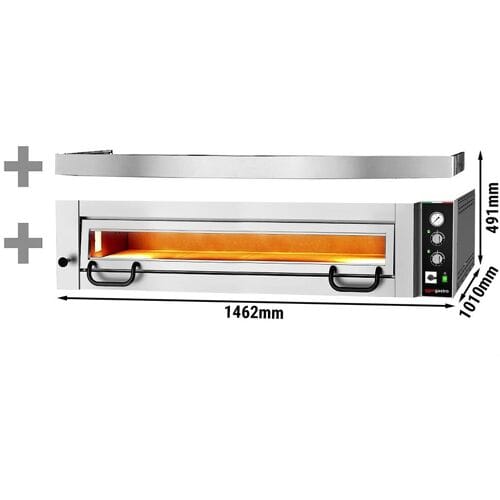 GGM Gastro Elektrische pizzaoven Power (chamotte bakvloer) - 1462x1010x400mm - 1 kamer - 6 x Ø34 cm - tot 450°C - Handmatig - incl. afzuigkap zilver