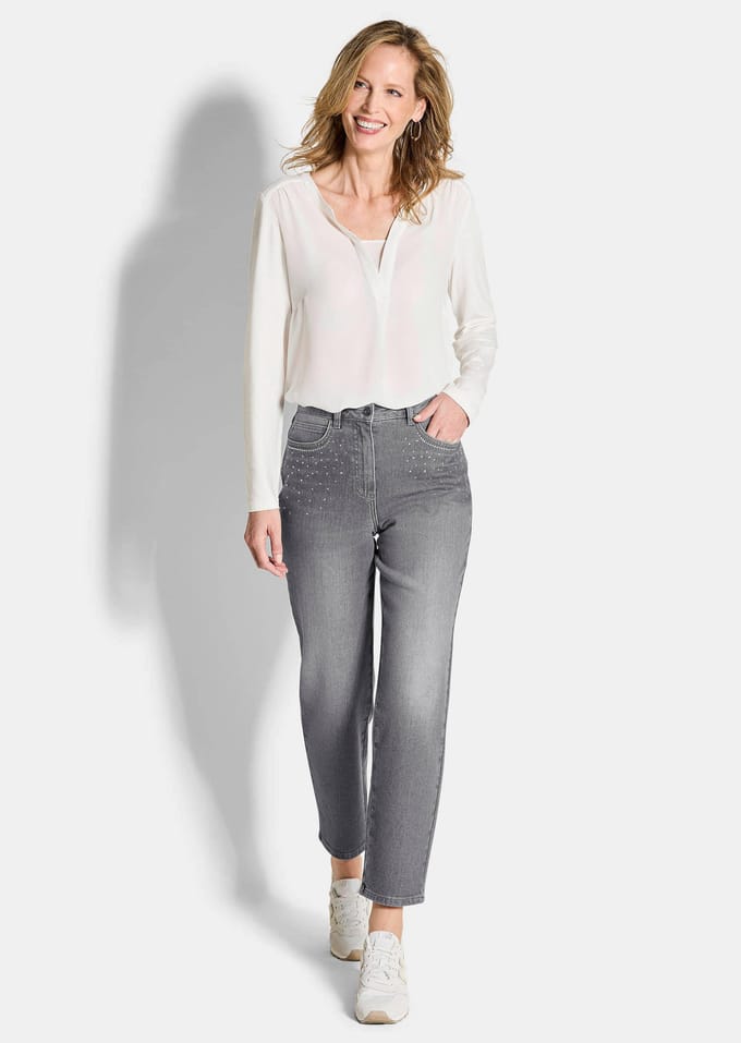 Jeans SARA met glittersteentjes - grijs - Gr. 52 van Goldner Fashion