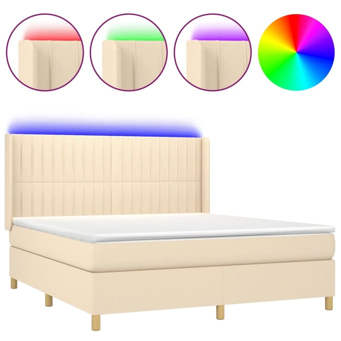 vidaXL - Boxspring - met - matras - en - LED - stof - crèmekleurig - 160x200 - cm