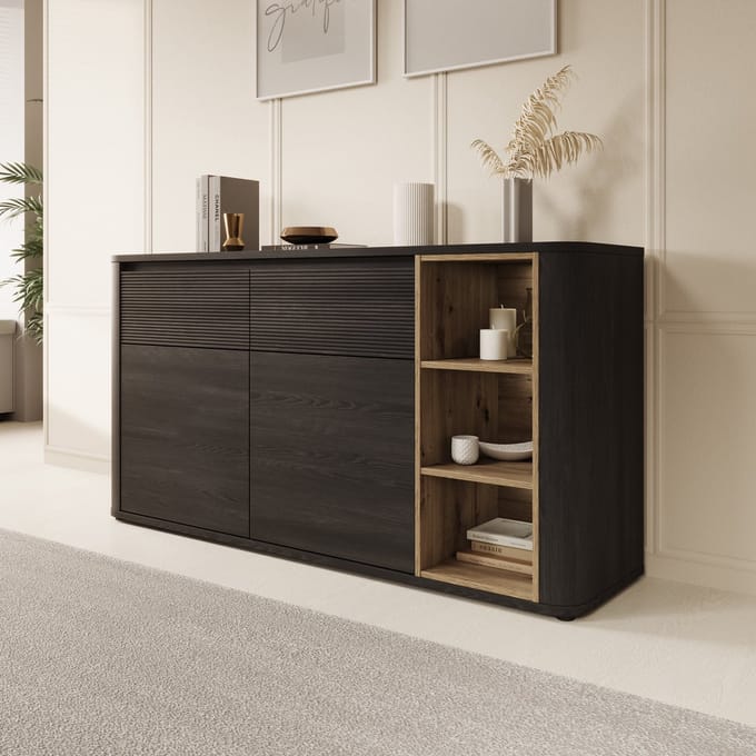 Meubella - Bijou - Dressoir - Zwart - 160x41x83 cm