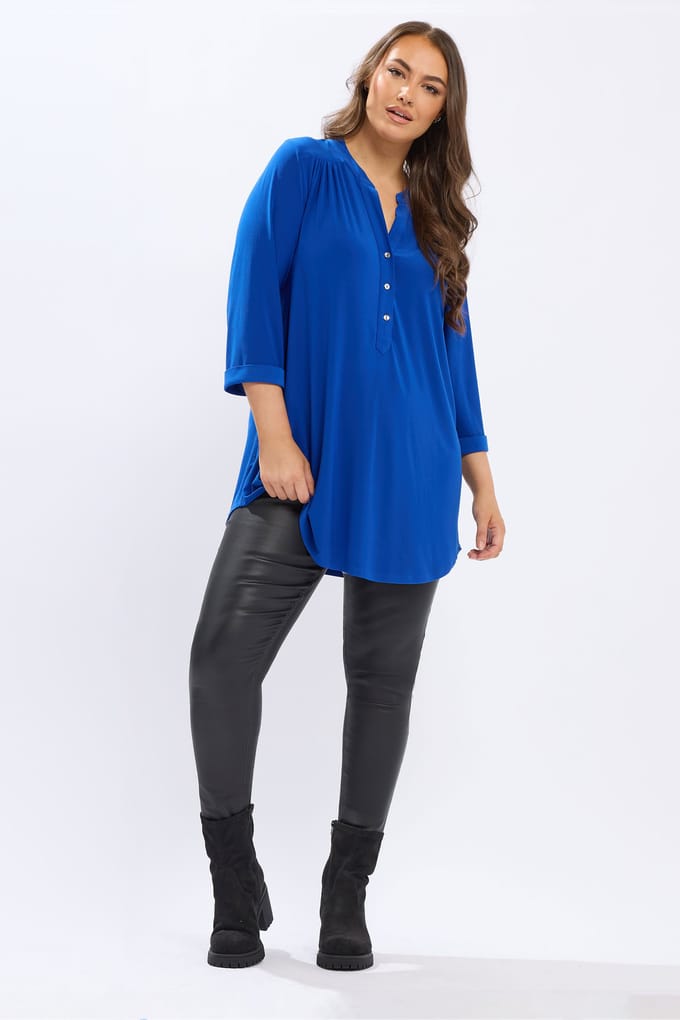 Yours Kobaltblauw Half Placket Shirt Size 48