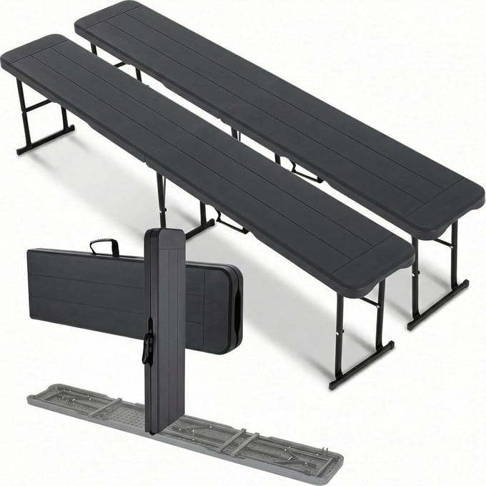 Set van 2 Inklapbare Camping- en Tuinbanken 180 cm, HD-PE Kunststof