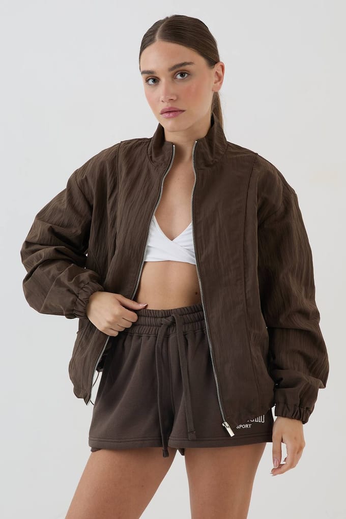 Dames Dsgn Studio Gepelde Funnel Neck Jas | Espresso | Maat: Medium