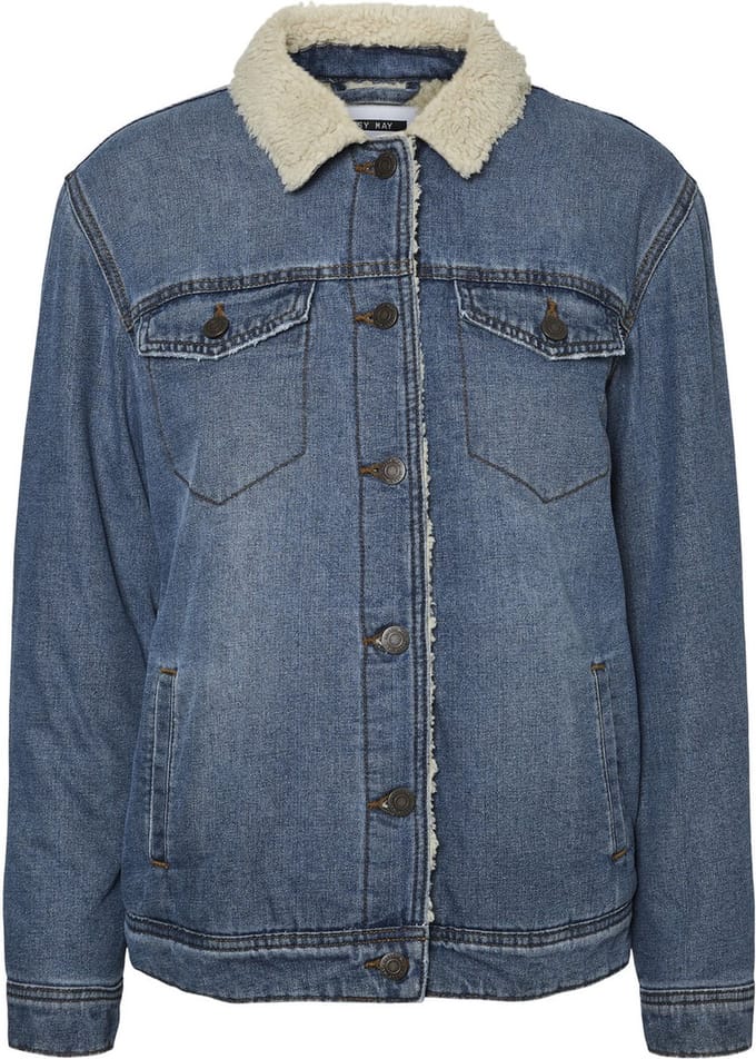 Dames Gevoerde nepbont spijkerjack Teddy Denim jas Warme Basisjas NMOLEmarke