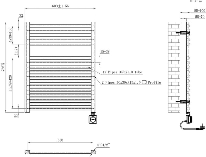 AquaVik Elektrische Radiator Värme Smart WiFi 76,6x60cm Snö Wit