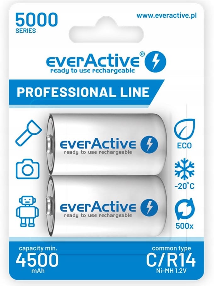 2 Stuks - R14 C 5000mAh herlaadbaar everActive Professional