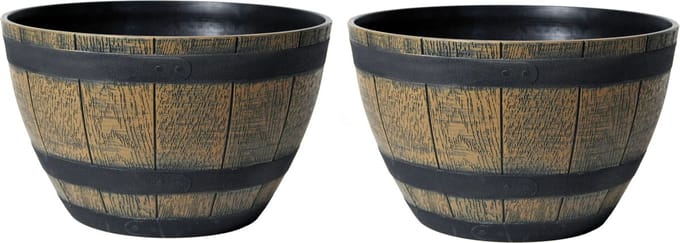Mega Collections Plantenpot/bloempot - 2x - kunststof - bruin - rond - D33 x H21 cm