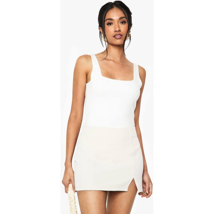 boohoo Dames Gespleten Voor Micro Mini Rok | Creme | Maat: 44