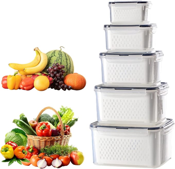 Set van 5 Transparante Plastic Opbergdozen voor de Koelkast - Ideaal voor Fruit, Groenten en Vleesopslag