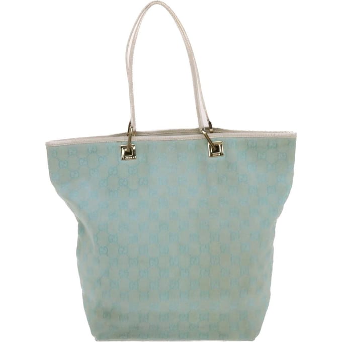 GUCCI GG Canvas Shopper Tas Lichtblauw Wit Auth 50181