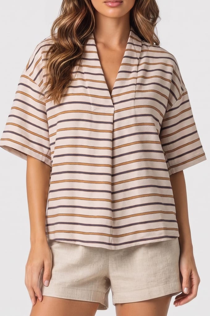 Studio Anneloes Stripe V-neck Top Multi Color Size: M | Blouses Outlet | Dames | Blauw