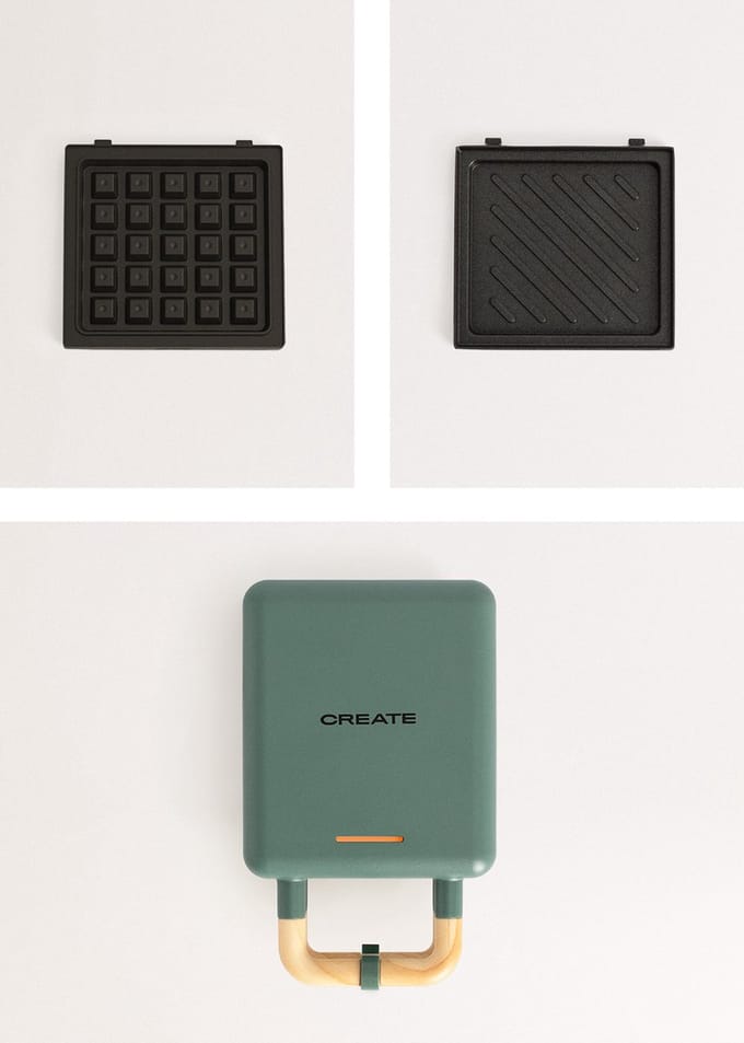 CREATE - Tosti-ijzer, grill en wafelijzer met verwisselbare platen - Sage - Individueel - STONE STUDIO