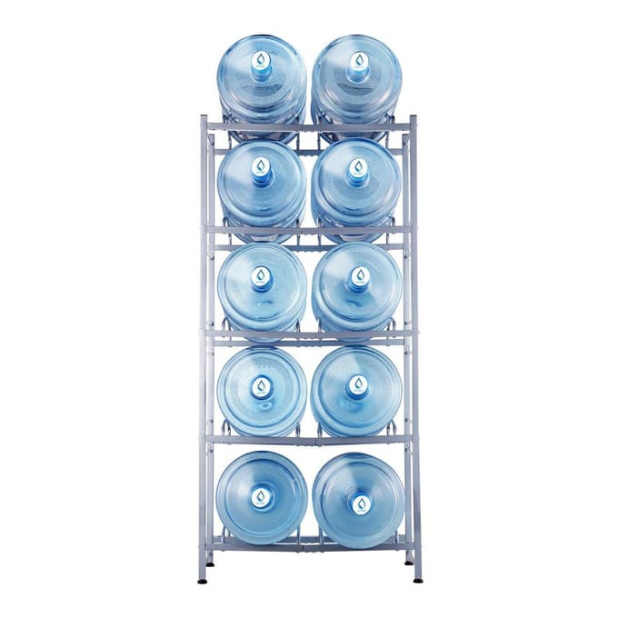Support pour cruches d'eau à 5 niveaux Double rangée Porte-cruches d'eau 10 Bouteilles Gris Argenté