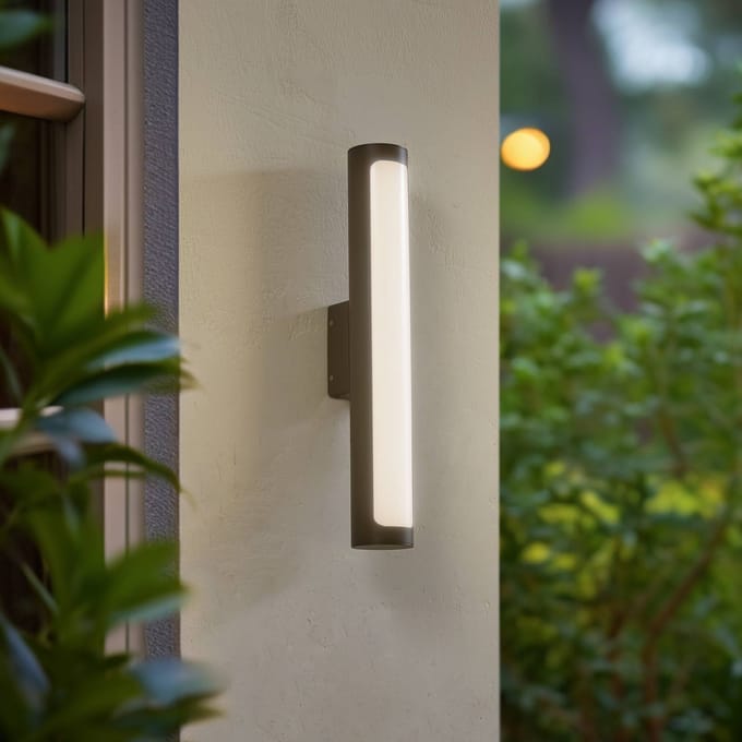 Lucande LED buiten wandlamp Tuberia, antraciet, metaal, Ø 7 cm
