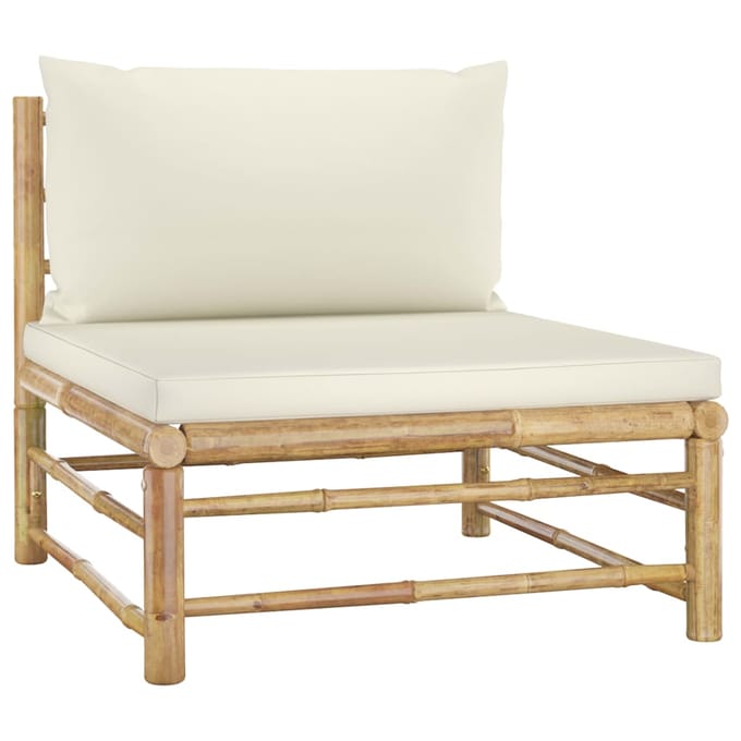 vidaXL - 4-delige - Loungeset - met - crèmewitte - kussens - bamboe