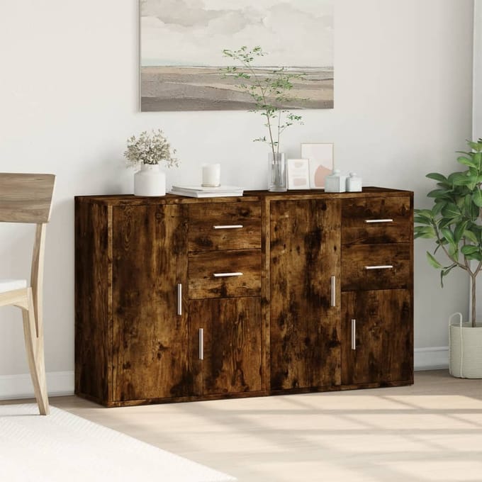 vidaXL - Dressoirs - 2 - st - 60x31x70 - cm - bewerkt - hout - gerookt - eikenkleurig