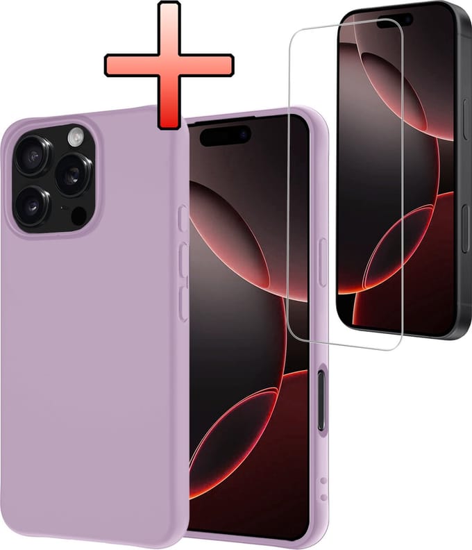 Hoesje - Met Screenprotector - Geschikt voor Apple iPhone 16 Pro Max - Sterk & Shockproof - Back Cover - Siliconen Case - Telefoon Hoes - Lila