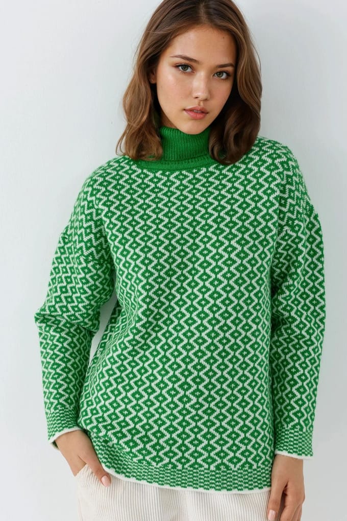 Lange Coltrui met Geometrisch Patroon en Ribbels