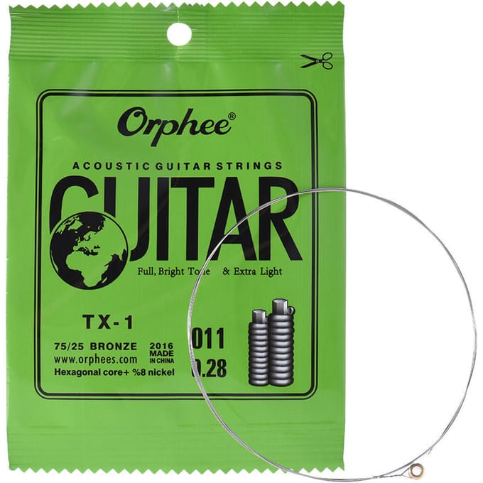 Orphee TX-1 Single String Vervanging voor Akoestische Folk Gitaar 1e E-Snaar (.010) 10-Pack Koolhydraatarm 011 black