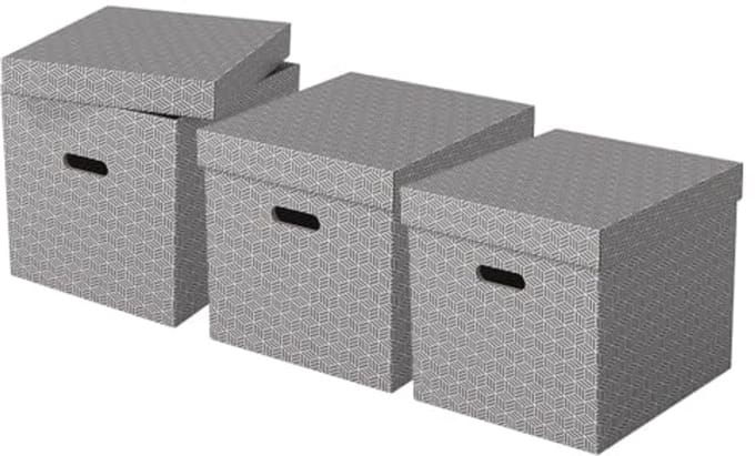 Set van 3 Grote Opbergdozen in Kubusvorm met Deksel - 100% Gerecycled Karton