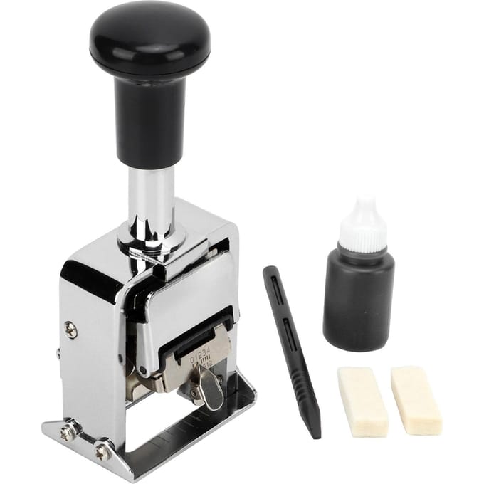 Nummerstempel Draagbare Zinklegering Behuizing 6 Cijfers Automatische Zelfinktende Nummerstempelmachine voor white