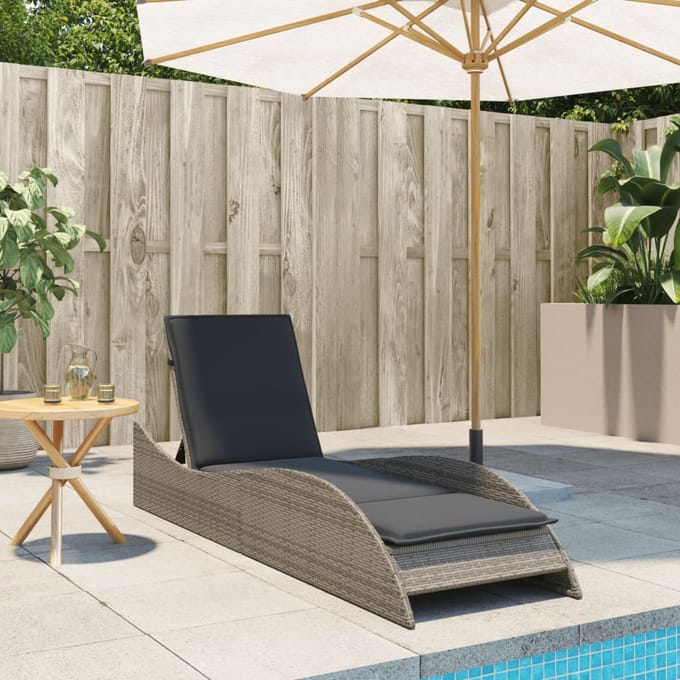 vidaXL - Ligbed - met - kussen - 60x205x73 - cm - poly - rattan - grijs