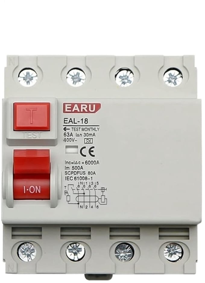 Aardlekschakelaar - Stroomonderbreker - Veiligheid Elektrische - Type A - 4P 100mA - Grijs